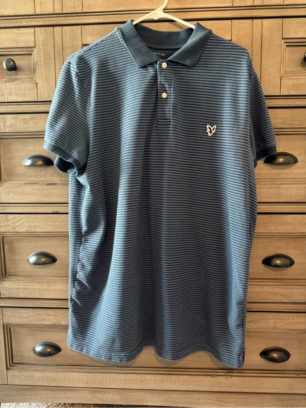 American Eagle Outfitters Navy Striped Polo with Logo